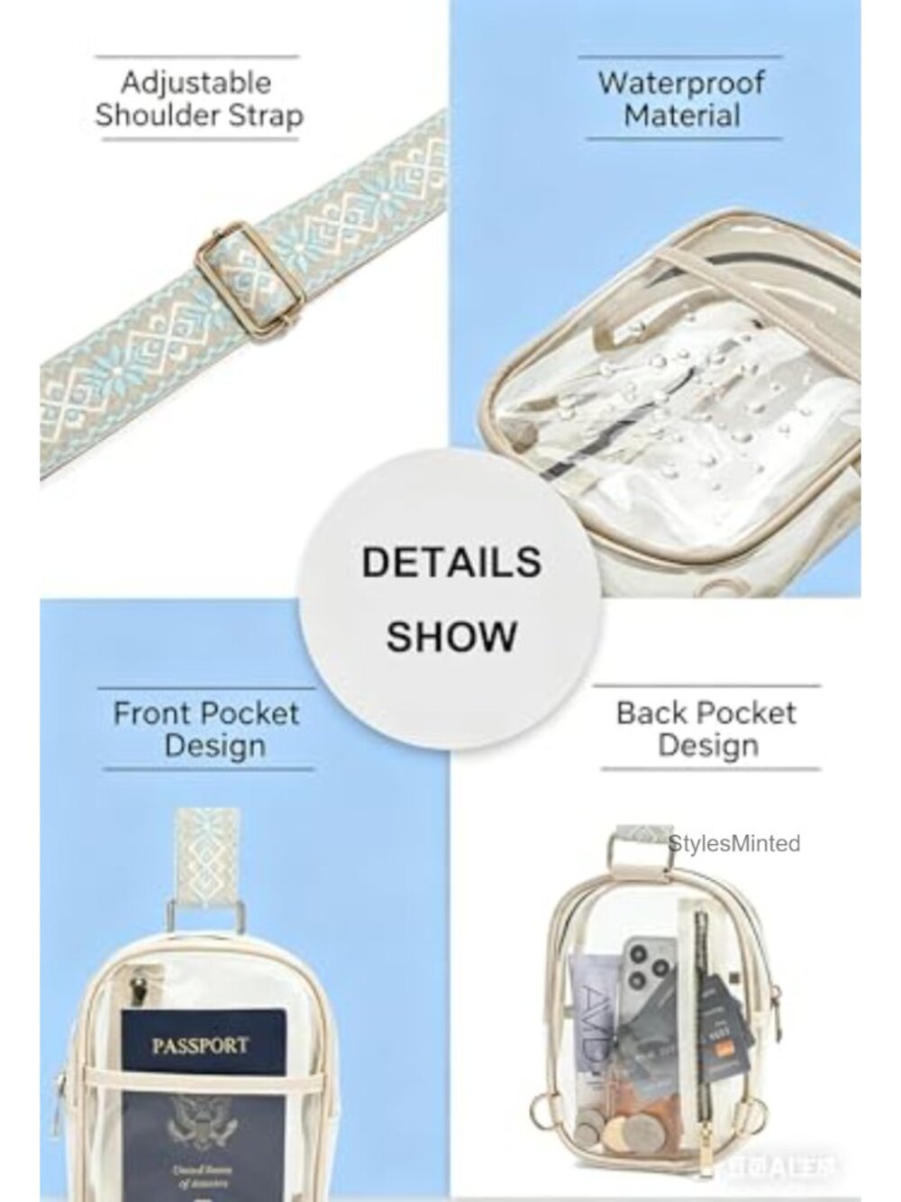 Clear Crossbody Bag Stadium Approved PVC Sling Bag - Picture 5 of 6